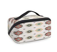 Bolsas de maquillaje geométricas tribales aztecas para mujeres, hombres, niñas, niños, bolsa de lavado, portátil, organizador de artículos de aseo