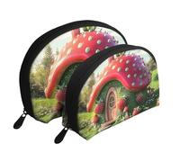 Bolsas de maquillaje impresas con diseño de fresas gigantes en el fondo de la temporada de cosecha, bolsa de aseo portátil de 2 piezas, White, Talla única