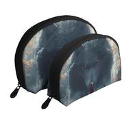 Bolsas de maquillaje impresas en 3D Wolf King de 2 piezas, portátil, bolsa de aseo de viaje, White, Talla única