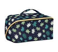 Bolsas de maquillaje japonesas de hoja de arce azul marino, diseño verde salvia, con divisores, bolsa de maquillaje grande con asa, accesorios de viaje
