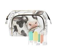 Bolsas de maquillaje portátiles con diseño de vaca manchada que se asoman a través de la pared, organizador de dinero en efectivo para mujeres, organizador de tarjetas y llaves