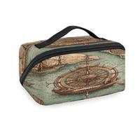 Bolsas de maquillaje vintage con diseño de brújula, mapa, barco, viaje, para mujeres, hombres, niñas, niños, bolsa de lavado, bolsa de aseo portátil, organizador de artículos de tocador