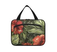Bolsas de maquillaje vintage rojas y verdes colgantes para mujer con gancho, organizador de cosméticos expandible para mujer, estuche de viaje para brochas de maquillaje, L