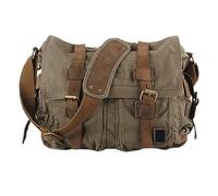 Bolsas de mensajería de Cuero en Lienzo Vintage Bolso para Laptop Bolso de Hombro de 32 cm ejército Verde