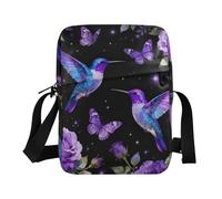 Bolsas de mensajero para mujer, bolso cruzado, bolso cruzado para mujer, bolso de mano para mujer, correa ajustable, al aire libre, diario, morado de ensueño, colibrí y rosa