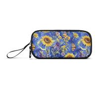 Bolsas de nailon para lápices de pintura al óleo con girasoles amarillos retro para niños, gran capacidad, con cremallera, de malla, papelería escolar, para oficina y adultos