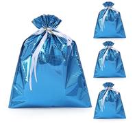 Bolsas de Navidad - 4 bolsas de regalo de Navidad de tamaño grande de 51 x 39 cm, bolsas de cordón láser azul para fiestas