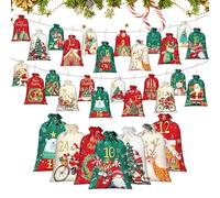 Bolsas de Navidad con cierre de cordón, 24 unidades bolsa de tela con cordón para cuenta regresiva | Bolsas de tela navideñas para almacenamiento - para boda, fiestas, vacaciones, árbol querido