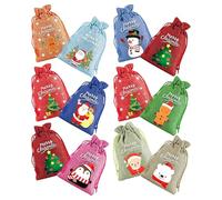 Bolsas de Navidad con cordón, 12 bolsas portátiles para caramelos, bolsas de Navidad pequeñas, bolsas de golosinas de Navidad con cordón para suministros de Navidad