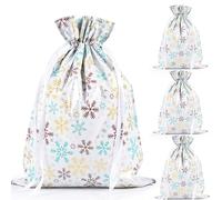 Bolsas de Navidad con cordón, 4 bolsas de regalo de Navidad de gran tamaño, impresas con copo de nieve para fiesta de Navidad