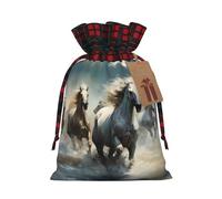 Bolsas de Navidad con cordón con diseño de caballos corriendo salvajes en el río, bolsas de regalo de Navidad, bolsas de dulces de Navidad, bolsas de golosinas, bolsas de recuerdos de fiesta, S