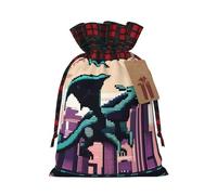 Bolsas de Navidad con cordón con diseño de dragón en la ciudad, bolsas de regalo de Navidad, bolsas de dulces de Navidad, bolsas de golosinas, bolsas de recuerdos de fiesta, bolsas M