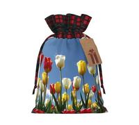 Bolsas de Navidad con cordón con patrón de campo de tulipanes, bolsas de regalo de Navidad, bolsas de dulces de Navidad, bolsas de golosinas, bolsas de recuerdos de fiesta, M