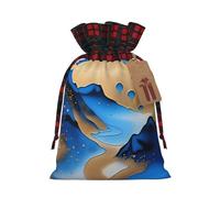 Bolsas de Navidad con cordón con patrón de río y montañas, bolsas de regalo de Navidad, bolsas de dulces de Navidad, bolsas de golosinas, bolsas de recuerdos de fiesta, S