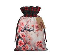 Bolsas de Navidad con cordón de flores de cerezo japonés, reutilizables, 3D, bolsa de regalo, saco de calcetines, recuerdo de fiesta