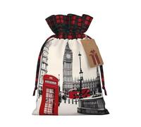 Bolsas de Navidad con cordón para caramelos, bolsa de regalo, cabina de teléfono roja, estampado de calle de Londres, bolsas de regalo