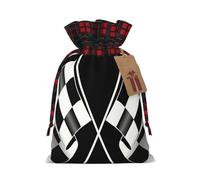 Bolsas de Navidad con cordón para caramelos, bolsas de regalo, banderas a cuadros en blanco y negro, bolsas de regalo