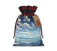 Bolsas de Navidad con cordón y diseño de nubes blancas sobre el mar, bolsas reutilizables para regalos, talla M
