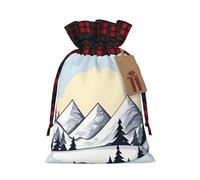 Bolsas de Navidad con cordón y estampado de montañas nevadas blancas, bolsas reutilizables para regalos de Navidad, talla S