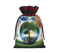 Bolsas de Navidad con cordón y patrón de árbol de tierra, bolsas de regalo de Navidad, bolsas de dulces de Navidad, bolsas de golosinas, bolsas de recuerdos de fiesta, bolsas