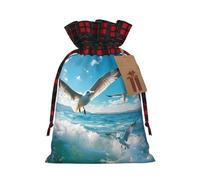 Bolsas de Navidad con cordón y patrón de gaviota, bolsas de regalo de Navidad, bolsas de dulces de Navidad, bolsas de regalo, bolsas de recuerdos de fiesta, S