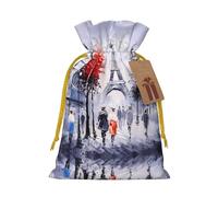 Bolsas de Navidad con diseño de árbol de la ciudad de París, Torre Eiffel, con cordones, bolsas de regalo de Navidad, bolsas de recuerdos de fiesta, S