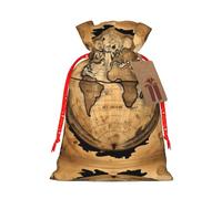 Bolsas de Navidad con diseño de mapa del mundo antiguo, bolsas de regalo con cordón, bolsas de regalo de cumpleaños, regalos de fiesta de Navidad