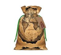 Bolsas de Navidad con diseño de mapa del mundo antiguo, bolsas de regalo con cordón, bolsas de regalo de cumpleaños, regalos de fiesta de Navidad