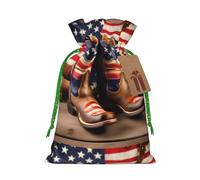 Bolsas de Navidad con estampado de bandera estadounidense con botas de vaquero, bolsas de regalo con cordón, bolsas de regalo de cumpleaños, regalos de fiesta de Navidad
