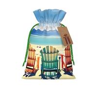 Bolsas de Navidad con estampado de escena de playa con sillas, regalos de vacaciones, con cordón, sacos de regalo de cumpleaños, regalos de fiesta de Navidad