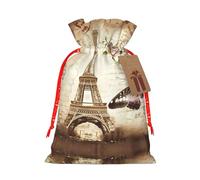Bolsas de Navidad con estampado de la Torre Eiffel de París con cordones, bolsas de regalo de Navidad, bolsas de recuerdos de fiesta, S