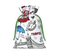 Bolsas de Navidad con estampado de Londres, regalos de vacaciones, con cordón, bolsas de regalo de cumpleaños, regalos de fiesta de Navidad