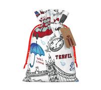 Bolsas de Navidad con estampado de Londres, regalos de vacaciones, con cordón, bolsas de regalo de cumpleaños, regalos de fiesta de Navidad