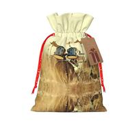 Bolsas de Navidad con estampado de tambor musical en campo con cordones, bolsas de regalo de Navidad, bolsas de recuerdos de fiesta, M