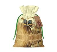 Bolsas de Navidad con estampado de tambor musical en campo con cordones, bolsas de regalo de Navidad, bolsas de recuerdos de fiesta, S