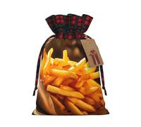 Bolsas de Navidad con patrón de pila de papas fritas con cordón, bolsas de regalo de Navidad, bolsas de caramelos, bolsas de golosinas, bolsas de recuerdos de fiesta, M