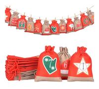 Bolsas de Navidad con tirantes, 24 bolsas de almacenamiento de cuerda de árbol de Navidad, bolsas de alambre con ganchos, bolsas de Navidad con clips, bolsas de Navidad de Advent Countdown Christmas