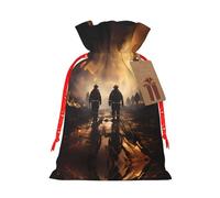 Bolsas de Navidad estilo lino, bolsas de regalo, bolsas de regalo de Navidad, bomberos que luchan contra incendios, bolsas reutilizables S