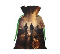Bolsas de Navidad estilo lino, bolsas de regalo, bolsas de regalo de Navidad, bomberos que luchan contra incendios, bolsas reutilizables M