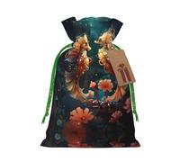 Bolsas de Navidad estilo lino, bolsas de regalo, bolsas de regalo de Navidad, hermosas bolsas reutilizables con estampado de caballitos de mar, tamaño M