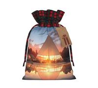 Bolsas de Navidad iluminadas con patrón de tienda de campaña con cordón, bolsas de regalo de Navidad, bolsas de dulces de Navidad, bolsas de golosinas, bolsas de recuerdos de fiesta, bolsas M