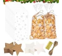 Bolsas de Navidad para galletas, 100 unidades de copos de nieve, bolsas de celofán para rellenar, bolsas de galletas navideñas, bolsas de celofán pequeñas, bolsas de celofán de OPP con 100 etiquetas
