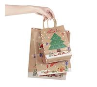 Bolsas de Navidad para regalos, papel kraft, 12 bolsas de regalo grandes, bolsas de embalaje para ropa de caramelo impresas (Q01, 21 x 15 x 8 cm)