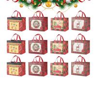 Bolsas de Navidad reutilizables - 12 bolsas festivas no tejidas para la compra y embalaje | Sacos de Navidad con asas de transporte, para golosinas de chocolate, dulces, alimentos, juguetes