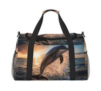 Bolsas de noche con estampado de delfines para mujeres y hombres, bolsa de hombro para viajes, artículos esenciales de viaje, Negro -, Talla única