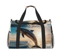 Bolsas de noche con estampado de delfines para mujeres y hombres, bolsa de hombro para viajes, artículos esenciales de viaje, Negro -, Talla única
