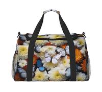 Bolsas de noche con estampado de mariposas coloridas con estampado floral blanco para mujeres y hombres, bolsa de hombro para viajes, artículos esenciales de viaje, Negro -, Talla única