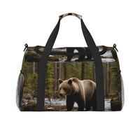 Bolsas de noche con estampado de oso blanco y marrón para mujeres y hombres, bolsa de hombro para viajes, artículos esenciales de viaje, Negro -, Talla única