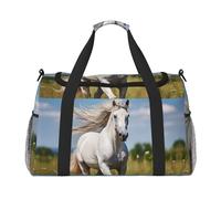 Bolsas de noche con estampado de semental blanco para mujeres y hombres, bolsa de hombro para viajes, artículos esenciales de viaje, Negro -, Talla única