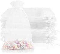 Bolsas de Organza 100PCS, 4x6 pulgadas Pequeñas Bolsas de Malla con Cordón, Regalo de Boda, Bolsas de Regalo de Joyería Bolsas de Caramelo Bolsas de Bolsita para Fiesta, Navidad, Festival, (Blanco)